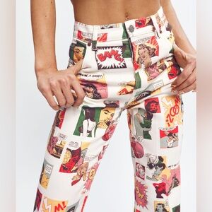 Reformation Comic Print Pant High Rise Straight Leg Jean